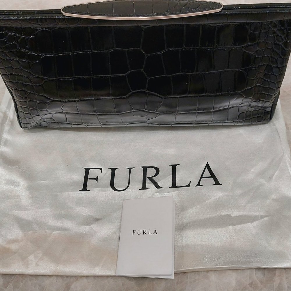 FURLA - BLACK ALLIGATOR, SLIM BAG W/STRAP, STORAGE BAG